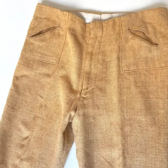 Vintage HIS For Her Linen Blend Flare Pants Straw Tan Mid Rise 70s Style 4 Est - Picture 5 of 10